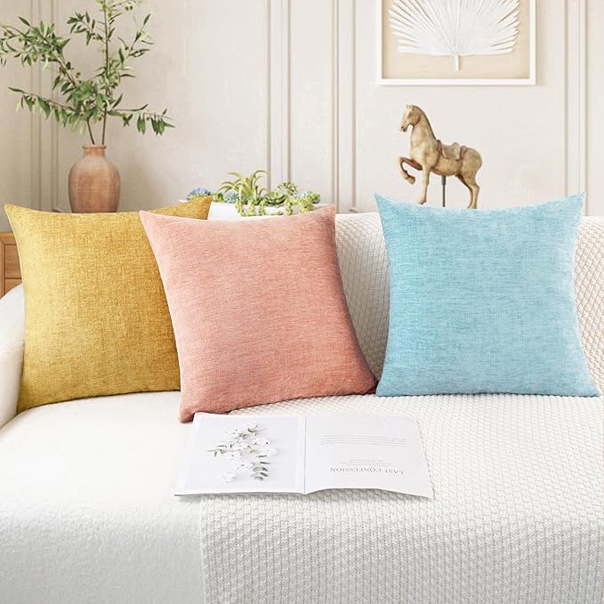 CaliTime Throw Pillow Covers Decorative 26 X 26 Inches Pack of 2 Cozy Chenille Cushion Cases for Couch Sofa Bed Living Room Home Light Blue Grey