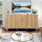 Fluted Sideboard Buffet Cabinet with Storage, Modern Storage Cabinet with 3 Doors, Wood Credenza Buffet Sideboards, Bar Cabinets Console Table for Kitchen Dining Living Room Entryway (Natural)