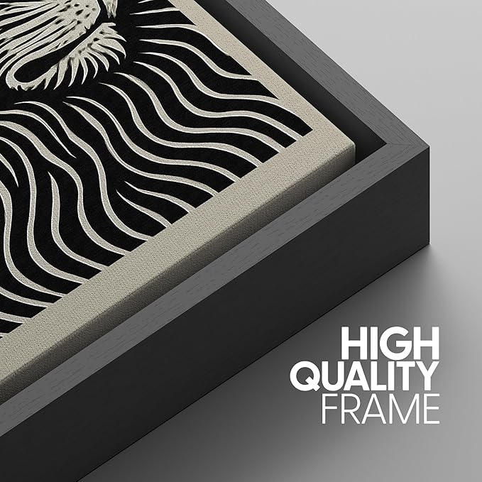 SIGNWIN Framed Canvas Print Wall Art Safari Animal Portrait Lion, Tiger, and Elephant Photography Modern Art Minimalist Black and White for Living Room, Bedroom, Office - 16"x24"x3 Black