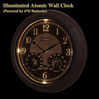 CLXEAST 18 Inch Farmhouse Illuminated Outdoor Atomic Wall Clock with Thermometer & Hygrometer Combo, Night Lighted Wall Clock with Smart Sensor, Weather Stations,Brushed Grey Oak Finish