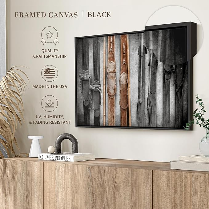 ElephantStock Ski Collection Wall Art - Horizontal Framed Canvas - 1-Piece Bathroom Wall Decor - Photography sports Canvas Print - Brown and Black Decor for Wall - 31" X 21"