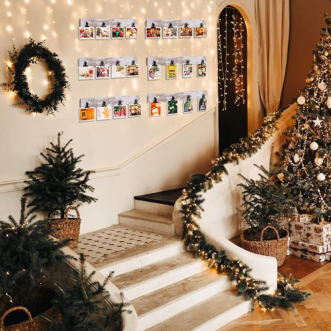 Picture Frame With 24 Clips,Large Size Collage Photo Frames, Hanging Wall Decor Frame, Organize and Display Photos, Artwork. No Assembly Required, Distressed White