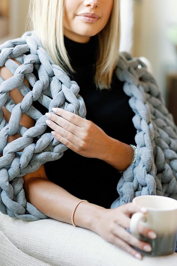 Nuzzie Chunky Knit Weighted Blanket - Breathable, Cooling, Hand Made Knit Throw Blanket for Sleep - Machine Washable, Stylish Decor Design (Misty Grey, Queen | 22lbs | 60"x80")