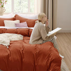 Bedsure Terracotta California King Duvet Cover - Prewashed Cotton-Like Extra Soft Bedding Set, Includes 1 Cal King Duvet Cover 104x98 Inches with Zipper Closure & 2 Pillow Shams, No Comforter