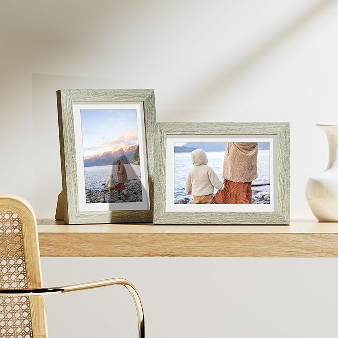 Vittanly 5x7 Picture Frames Set of 9, Shatter Resistant Plexiglass, Display 4x6 Pictures with Mat or 5x7 without Mat, Photo Frames for Wall or Tabletop, Engineered Wood, Driftwood