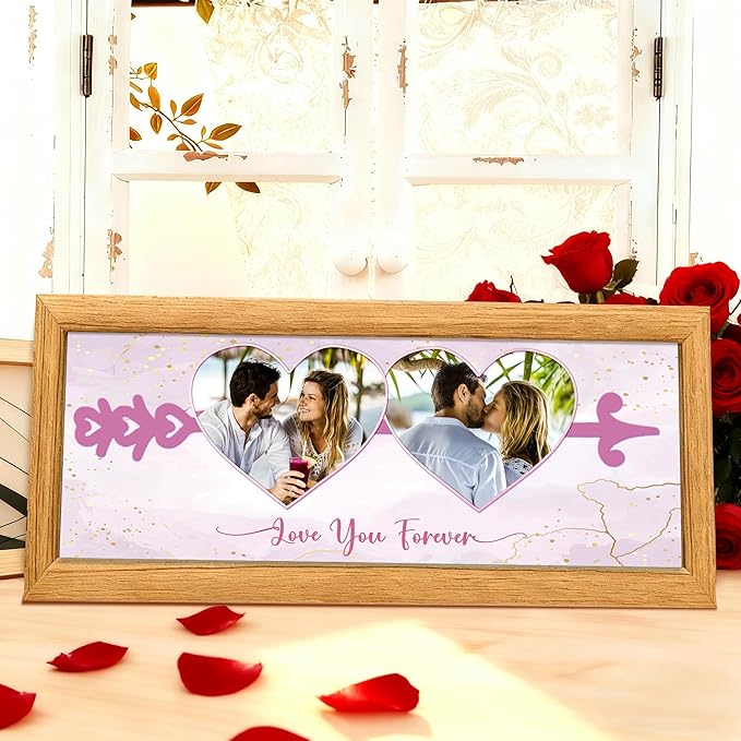 Gifts for Him/Her - Personalized Photo Frame with Love Design, Wall Mount or Tabletop Display, Romantic Gifts for Boyfriend Girlfriend Anniversary Birthday Valentine's