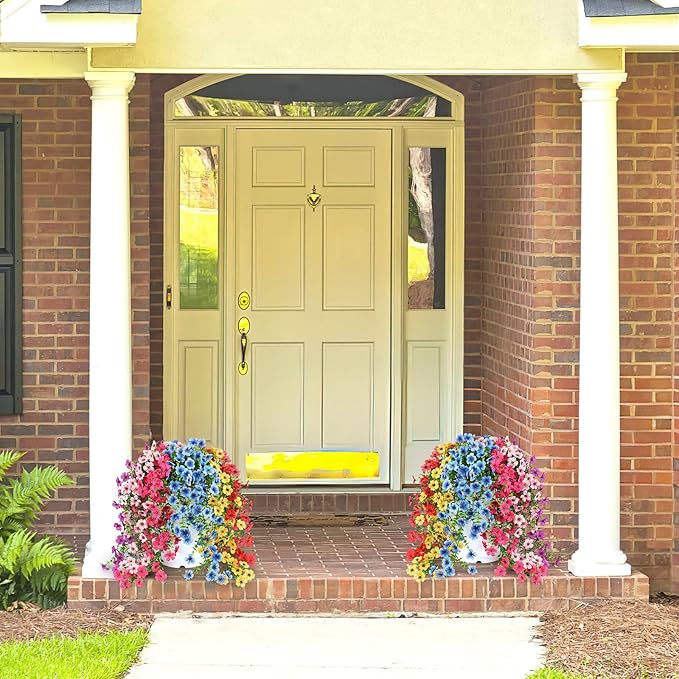 Artificial Hanging Flowers for Outdoors Faux Plants for Spring Summer Decoration,6 Bundles UV Resistant Realistic Silk Flowers Indoor Outside Garden Porch Patio Balcony Yard Farmhouse