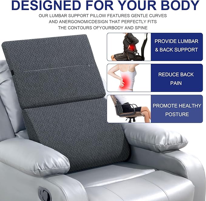 HOMBYS Adjustable Lumbar Support Pillow for Recliner,Multifunctional Memory Foam Back Support Pillow for Recliner,Big Chair Back Support,Back Support Cushion for Office Chair/Car,20"x13.8"x5"