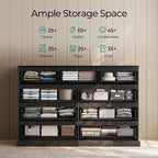 LINSY HOME 9 Drawer Dresser for Bedroom, 53" Wide Chest of Deep Drawers, Modern Farmhouse Wood Dressers with Storage, Large Drawer Organizer for Bedroom, Living Room, Handless Design, Black