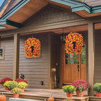 Artificial Fall Fake Hanging Flowers Plants Basket for Outdoor Autumn Decoration, Faux Silk Morning Glory Long Stems Vines Realistic UV Resistant for Outside Home Porch Garden (Fall Orange+Yellow)