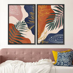 SIGNFORD Framed Canvas Print Wall Art Set Retro Mid-Century Geometric Forest Plants Abstract Shapes Illustrations Modern Art Decorative Bohemian for Living Room, Bedroom, Office - 24"x36"x2 Black