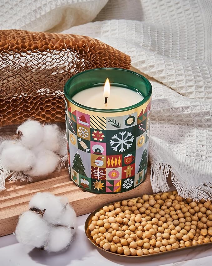 M&SENSE Fir & Pine Scented Holiday Candle 55 Hours Long Lasting Wood Scent Gift for Christmas, 9.9oz All Natural Soy Wax Clean Non Toxic Candle for Housewarming & Stress Relief