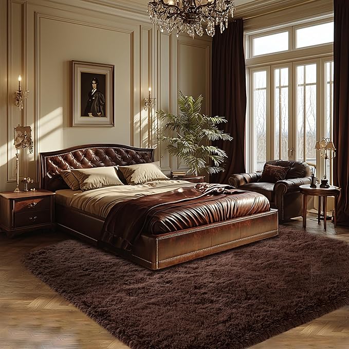 Living Room Area Rugs 8x10: Brown Ultra Fluffy Non-Slip Floor Carpet for Bedroom Living Room Home Office, Soft Shag Rug Home Decor (Brown 8x10 Feet)