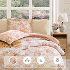 King Comforter Set -7 Pieces Autumn Leaf Floral Comforter Set for All Seasons, Bed in a Bag King with Botanical Flowers Comforter, Sheets, Pillowcases & Shams