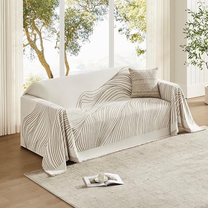 Boho Couch Cover Washable Sectional Couch Covers for Dogs Reversible Sofa Slipcover for 2 or 3 Cushion Couch Pet Friendly Furniture Protector (1# Khaki, 71" x 150")