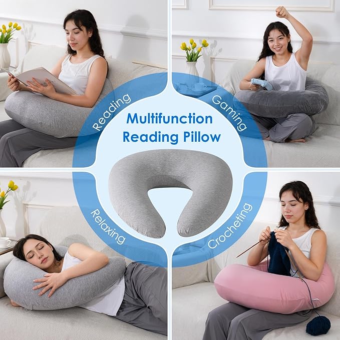 QUEEN ROSE Reading Pillow, Gaming Pillow for Lap, Sitting in Bed or Sofa, Extra Arm Rest for Reading, Playing or Crocheting, Soft Velvet Grey