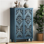 47" Tall Accent Cabinet with Doors and Shelves, Storage Cabinet with Solid Wood Legs for Living Room,Entryway,Dining Room,Bedroom,Blue