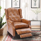 Wingback Recliner Chair with Heat and Massage, PU Leather Push Back Recliner Chair for Living Room, Vintage Wingback Recliner with Remote Control,Padded Cushion,Backrest,Wooden Legs