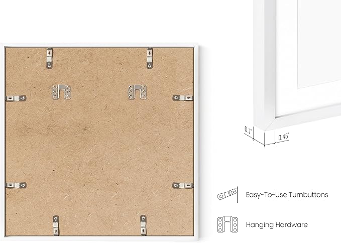 HAUS AND HUES 16x16 White Metal Picture Frame Matted to 12x12 - Features Premium Aluminum & Hanging Hardware, Shatterproof Plexiglass - Ideal for Home, Room, Office (16x16 in, White, Set of 1)