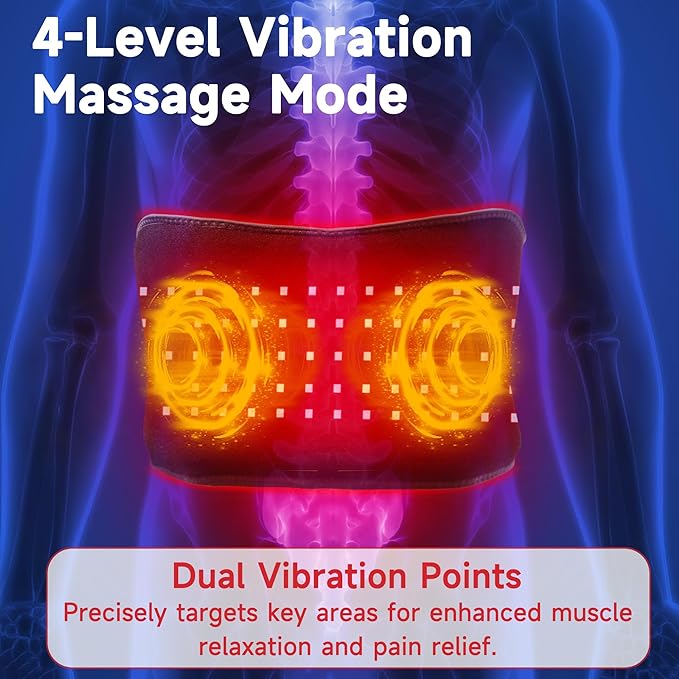 Red Light Therapy Belt for Body: Massage Heating Infrared Light Device, Portable Cordless 660nm&850nm Pad Wrap with Vibration and Rechargeable Battery for Waist Belly Pain Relief Women Men at Home