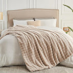 NEWCOSPLAY Faux Fur King Blanket Linen Bubble Blanket Thick Warm Soft for Couch Sofa Bed 550GSM (Linen, King(90"x110"))