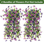Artificial Hanging Flowers Plants for Outdoor Spring Decoration, 2 PCS Fake Silk Daisy Flower Planter UV Resistant Look Real for Outside Patio Porch Home Summer Decor (Double Purple)