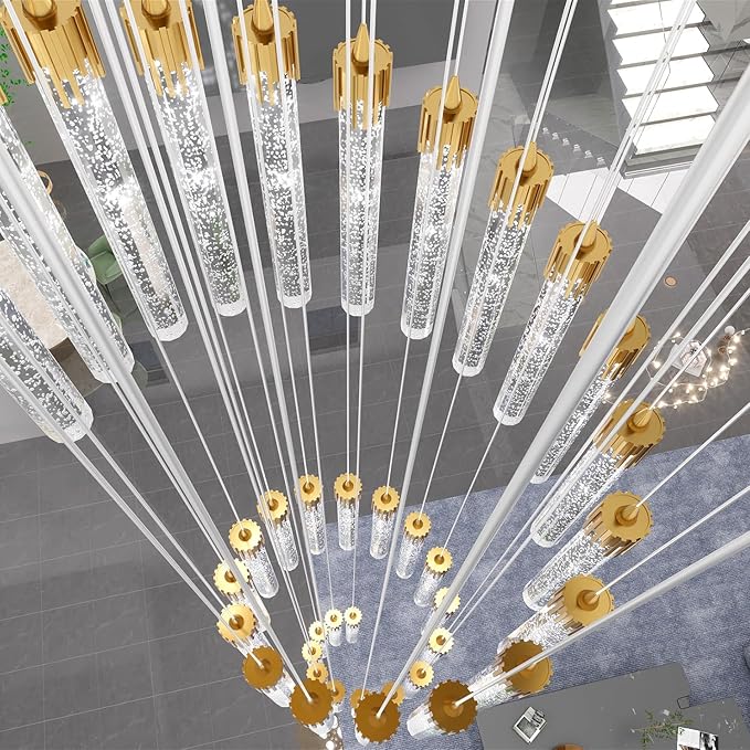 25-Light High Ceiling Chandelier Modern Crystal Lights for Living Room Foyer Flush Mount Sloping Ceiling Pendant Light Fixture Crystal Drop Light for Hallway Staircase