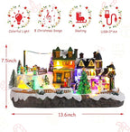taman Christmas Village Houses - Musical Skiing Collectible Buildings with Rotating Xmas Tree Ornaments for Holiday Decorations