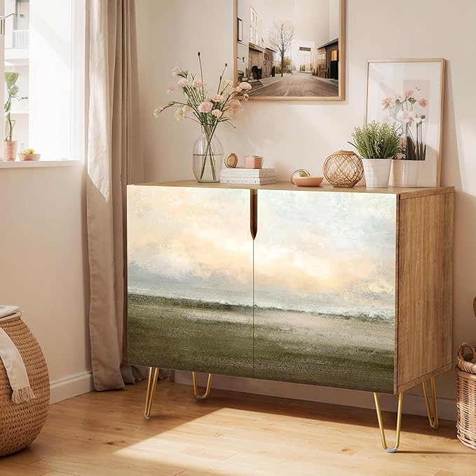 SIGNWIN Sideboard Buffet Cabinet, Kitchen Storage Cabinet with 2 Doors, Sunset Sky Over Wild Countryside Field, Cupboard Console Table for Dining Room - 35" L x 18" W x 29" H