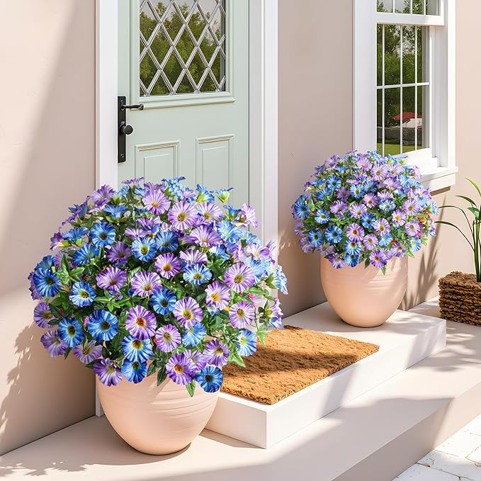 UV Resistant Artificial Petunias 8PCS Fake Flowers Artificial Flowers for Outdoors Silk Flowers Fake Hanging Basket Plants Suitable for Outdoor Porch Decoration patio Decor,Blue purple,13.3In