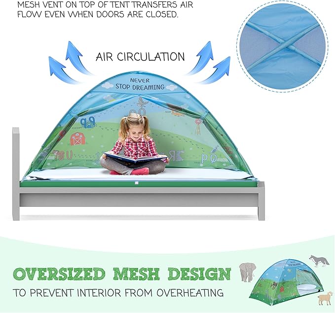Animal Twin Bed Tent for Kids Indoor Fort - Magical Dream Tents for Boys Pop Up Toddler Bed Canopy for Girls Bunk Bed Tent for Top Bunk - Sensory Sleep Pod for Kids Educational