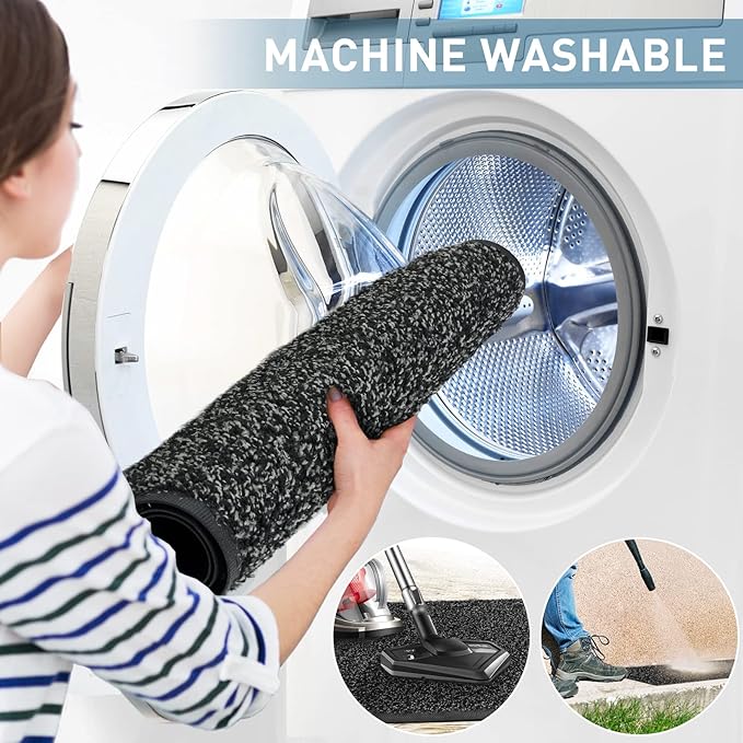 Mibao Front Door Mat, Dirt Trapper Welcome Mat for Outdoor Indoor, Non-Slip Waterproof Doormat, Durable Machine Washable Low Profile Entry Rug for Back Door Outside Patio Porch, 36" x 24", Black