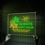 LIGHT UP LUXE Always Happy Hour Neon Sign, Bar Sign for Home Bar, Palm Tree  & Sun Wall Decor, Summer Vibes Neon Light for Patio and  Poolside