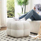 Zesthouse Square Pouf Ottoman, Modern Ottoman Coffee Table for Living Room, Fuzzy Sherpa Couch Foot Rest, Upholstered Tufted Cube Stool for Couch, White