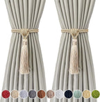 Fenghuangwu Curtain Tiebacks Tassel Tie-Backs, Rope Curtain tie Backs Handmade Curtain Holdbacks Made from Polyester (Beige, 2p)