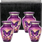 Olivia Memorials Small Urns for Human Ashes Adult Female - Set of 4 Purple Butterfly Urns Keepsakes - Mini Cremation Urn for Mom Dad Baby Pet Dog