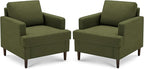 Mid-Century Accent Chair,Modern Linen Fabric Armchair for Living Room,Comfy Upholstered Reading Accent Chairs for Bedroom,Single Sofa Chair with Wood Legs (Green, 2 Pack)
