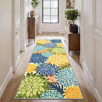 Area Rug 2x6 Yellow Green Washable Entry Rug Multicolored Tropical Botanical Modern Floral Indoor Kitchen Door Mat Entrance Carpet Non Slip for Bedroom Living Room, Porch
