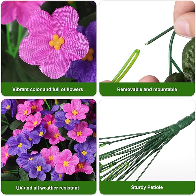 Artificial Fake Hanging Flowers Plants for Outdoor Outside Fall Decor, 2 PCS Faux Silk Daisy Mums Vines UV Resistant Realistic for Home Porch Patio Balcony Planter Decoration(Dark Purple and Fuchsia)