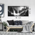 HUBOSKN Waterfall Pictures Wall Decor for Living Room - Mountain Wall Art for Office - Black and White Canvas Wall Art for Bedroom Size 24" x 48"