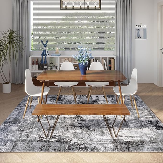 Rugcomf 9x12 Rug Washable Boho Rug Soft Large Area Rug Non-Slip Non-Shedding Faux Wool Vintage Rug for Living Room, Farmhouse, Dining Room, Indoor, Kids Playroom, Grey and Black