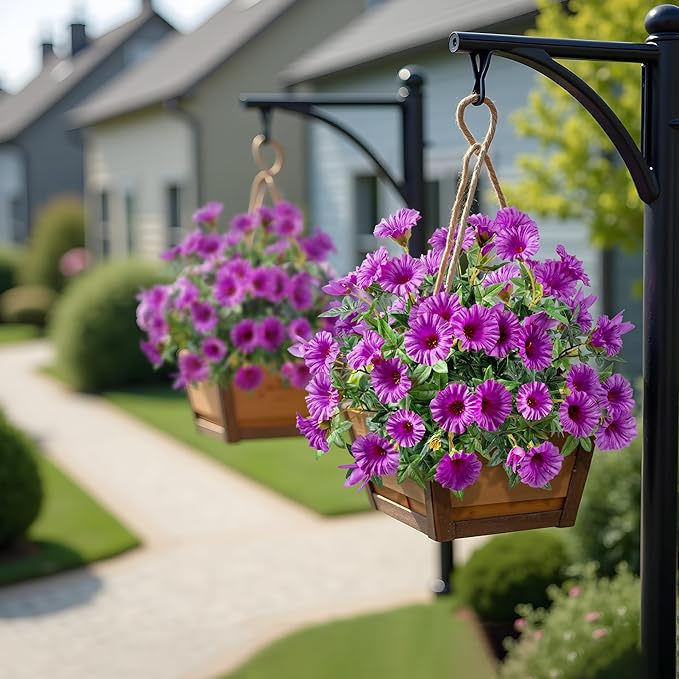 UV Resistant Artificial Petunias 4PCS Fake Flowers 13.3In Artificial Flowers for Outdoors Silk Flowers Fake Hanging Basket Plants Suitable for Outdoor Porch Decor Patio Decor, Dark Purple