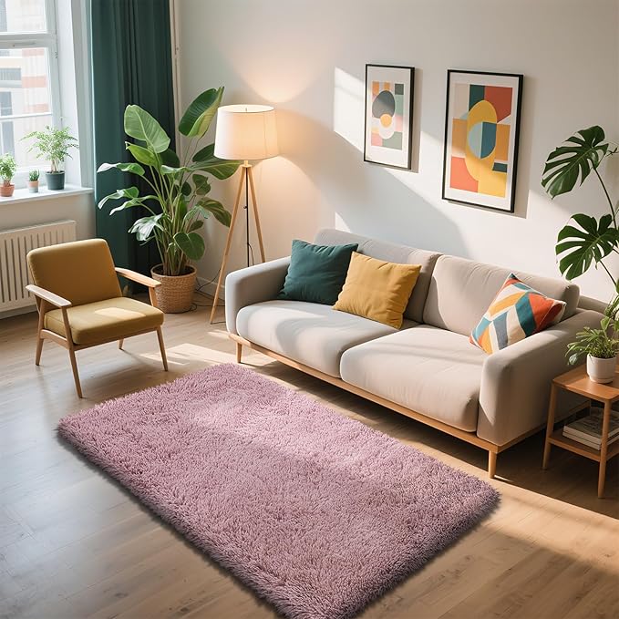 Shag Area Rug for Bedroom 3x5,Blush Fluffy Area Rugs for Living Room,Soft Fuzzy Rug Non-Shedding Indoor Plush Carpet for Kids Bedroom Nursery Dorm Home Decor