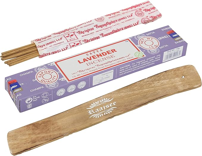 Satya Lavender Incense Sticks, Satya Bng (Bangalore) Insenses 15gmx3 Pack (45 GMS) with Raajsee Incense Holder Bundle, Satya Nagchampa Natural Incense