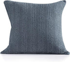 1pc 18x18 Throw Pillow Cover Boho Decorative Pillow Shams Stone Washed Cotton Pillowcase Waffle Square for Couch Sofa Chair Bed Car, Blue Grey