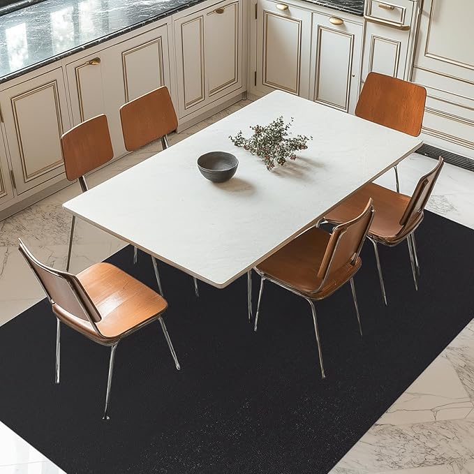 Floor Mat for Living Room, 5' X 7' Area Rug for Dining Room, Bedroom, Waterproof Vinyl Floor Mat for Outdoor Indoor, Slip Resistant Floor Protector Desk Chair Mat for Home Office, Black