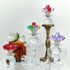 Crystal Red Rose Flower Collectible Figurine with Base Glass Rose Figurine Decor Paperweight Gift for Women Mom