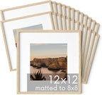 HAUS AND HUES Square Picture Frames Set of 25 - Wooden 12x12 Frames with Mat, Gallery Wall Set (Beige Oak)