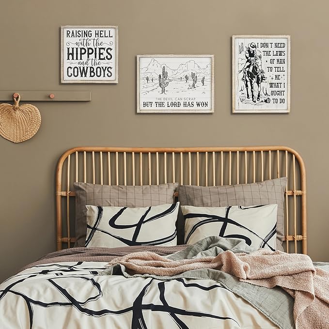 Putuo Decor Bohemian Western Wall Decor, Artistic Cowboy Prints, Square Wall Pediments for Living Room and Hallway (Cactus)