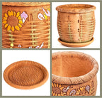 Ceramic Pot with Drainage Hole and Saucer, Plant Pots, Modern Decorative Planters for House Plants Indoor Flowers Plants, Cute Flower Pot - Gifts (Wicker (1.6 L))